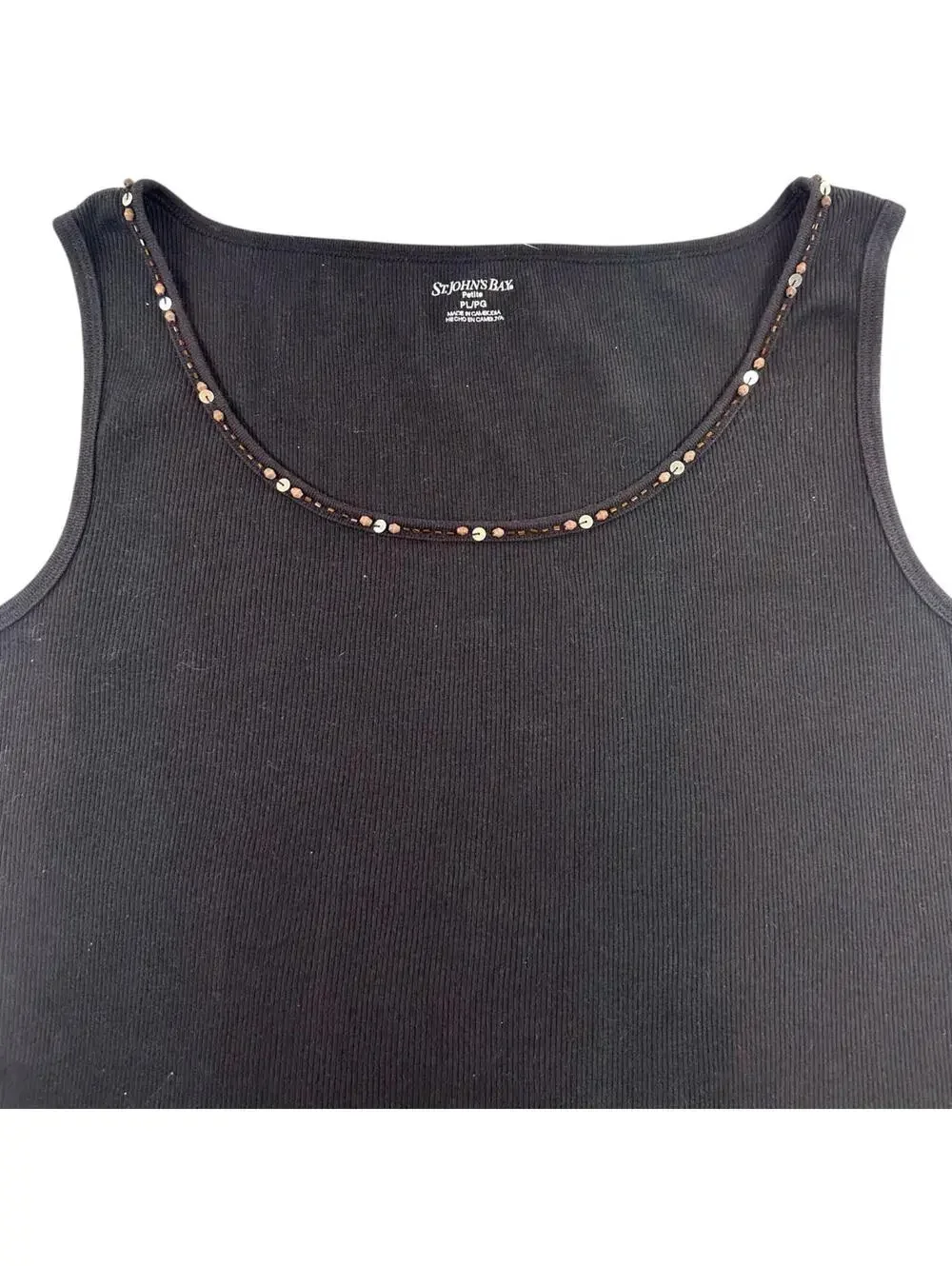 St. John's Bay Y2K Black Ribbed Tank Top with Beaded Neckline